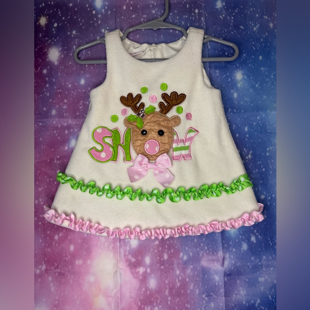 Girls fleece reindeer snow dress 🛍